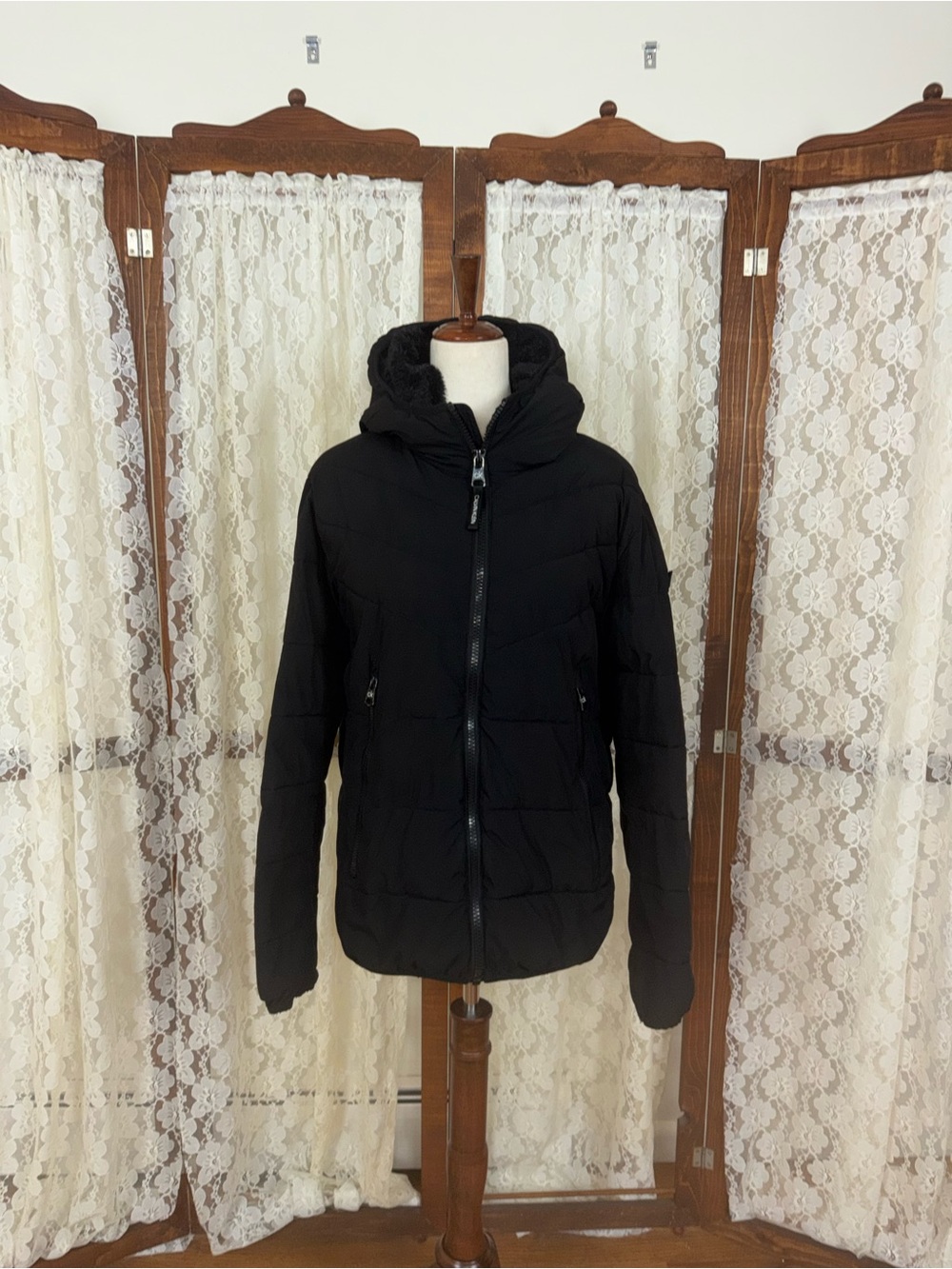 Nice Calvin Klein Sherpa Hood Black Puffer Jacket